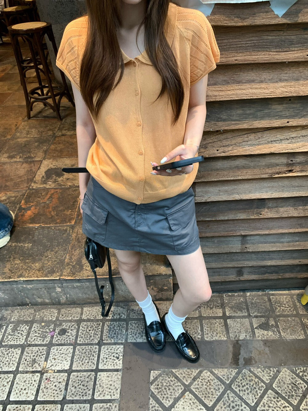 // lyocell麻插肩直紋翻領NT