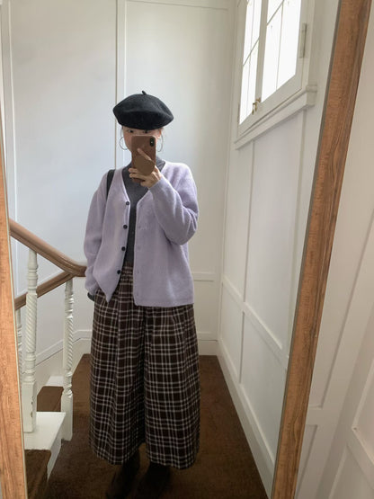 // 12色超美色系V領排扣羊絨紗CD