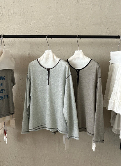 // 撞色及邊縫線亨利領TEE