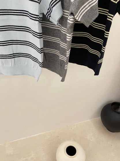 // Miu風翻領間條短袖NT