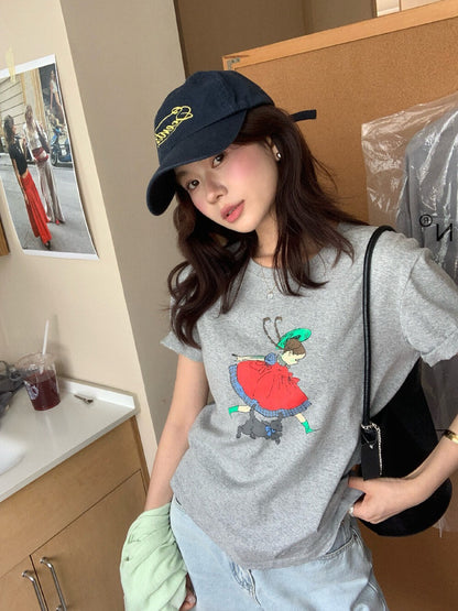 // 少女圖案棉質短袖TEE