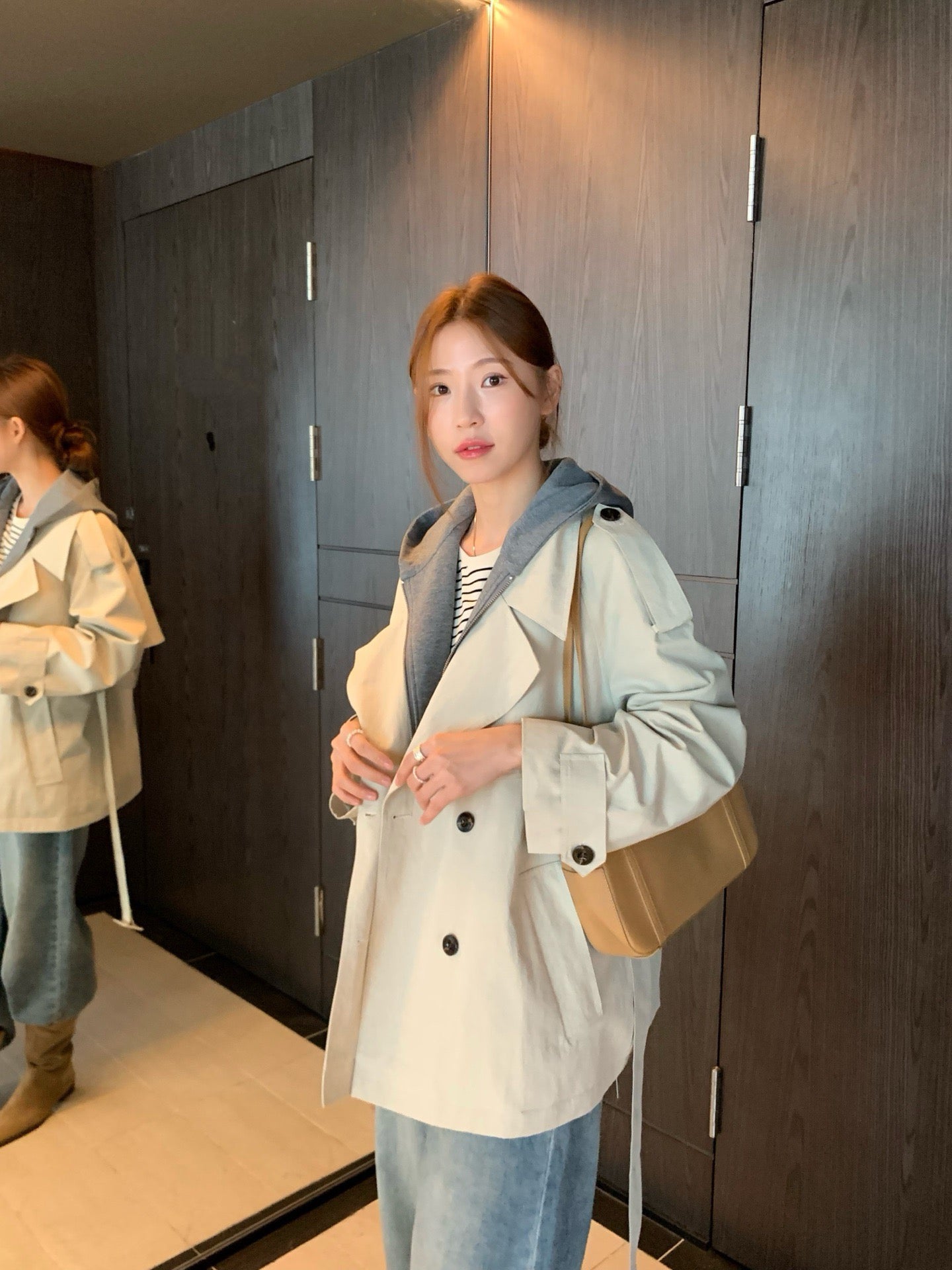 (部分現貨) // 可拆卸連帽衛衣拼接孖襟trench coat