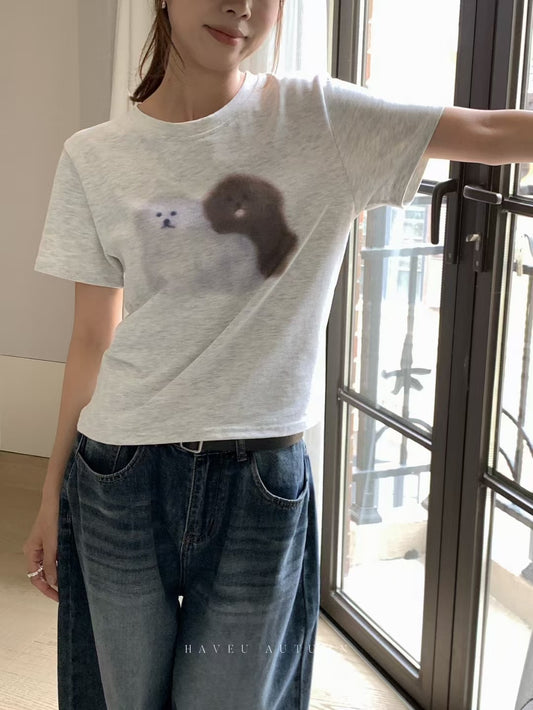 // 超顯瘦彈性質料小狗TEE