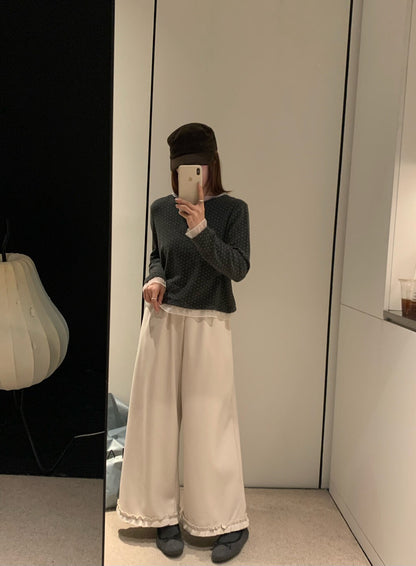 // 木耳邊花邊腳毛呢褲