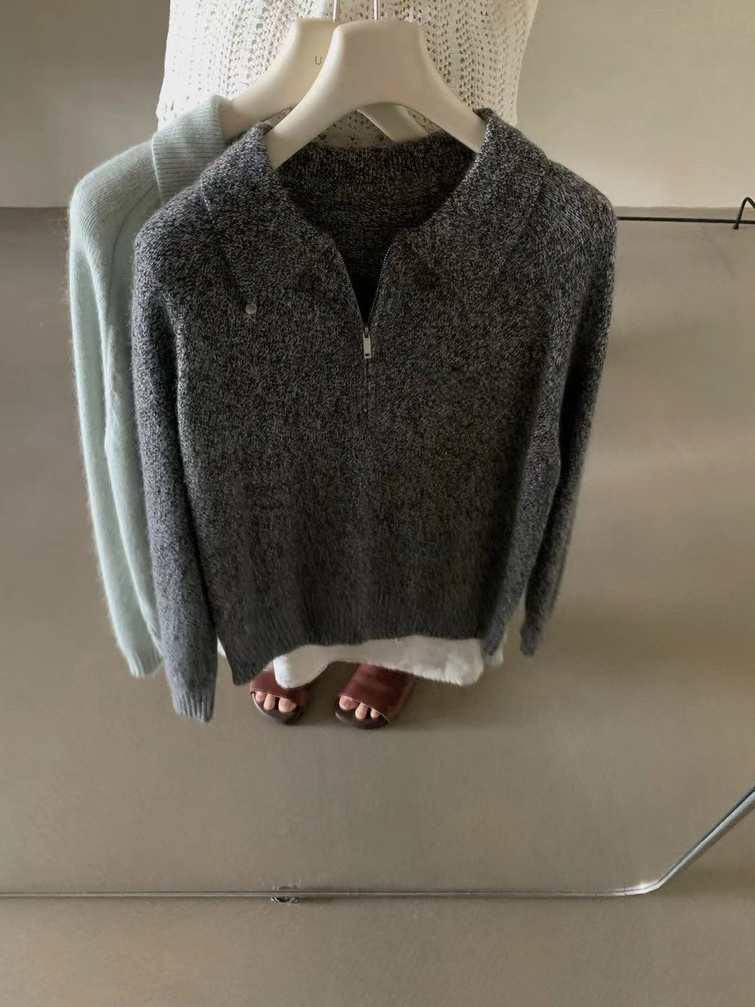 // raccoon+wool半拉鍊翻領高級感毛衣