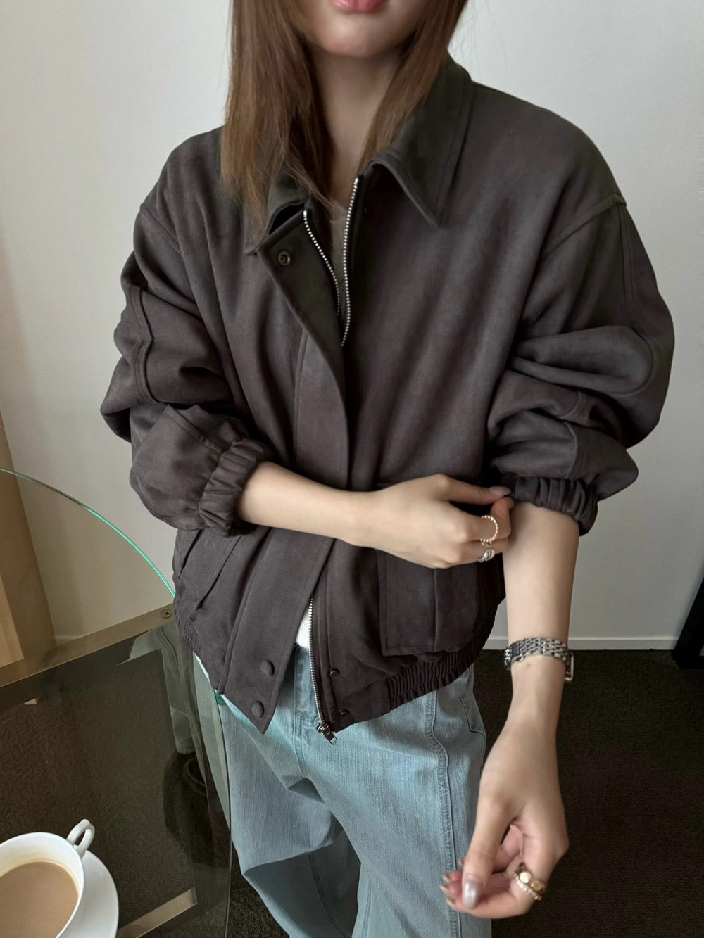 J44 / 雙口袋帥氣翻領工裝麂皮絨外套