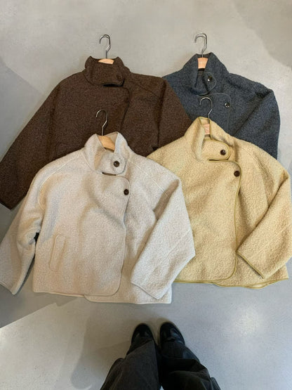 // 圈圈絨可立領中長外套