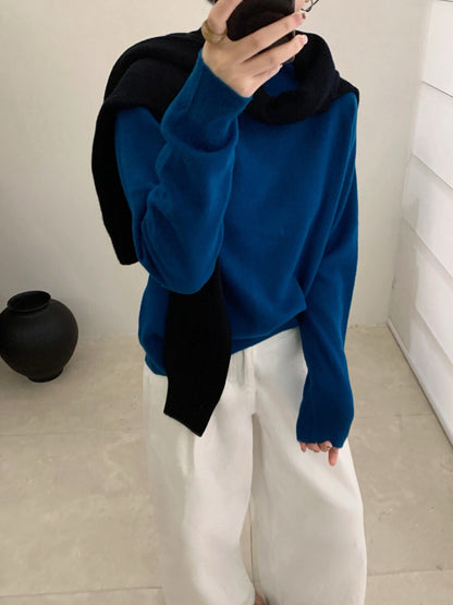 // 100%綿羊毛無縫一體小立領針織上衣