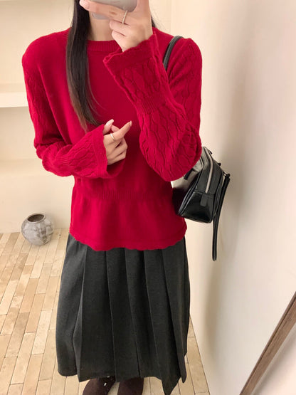 // 100%綿羊毛鈎花微喇叭袖修腰NT