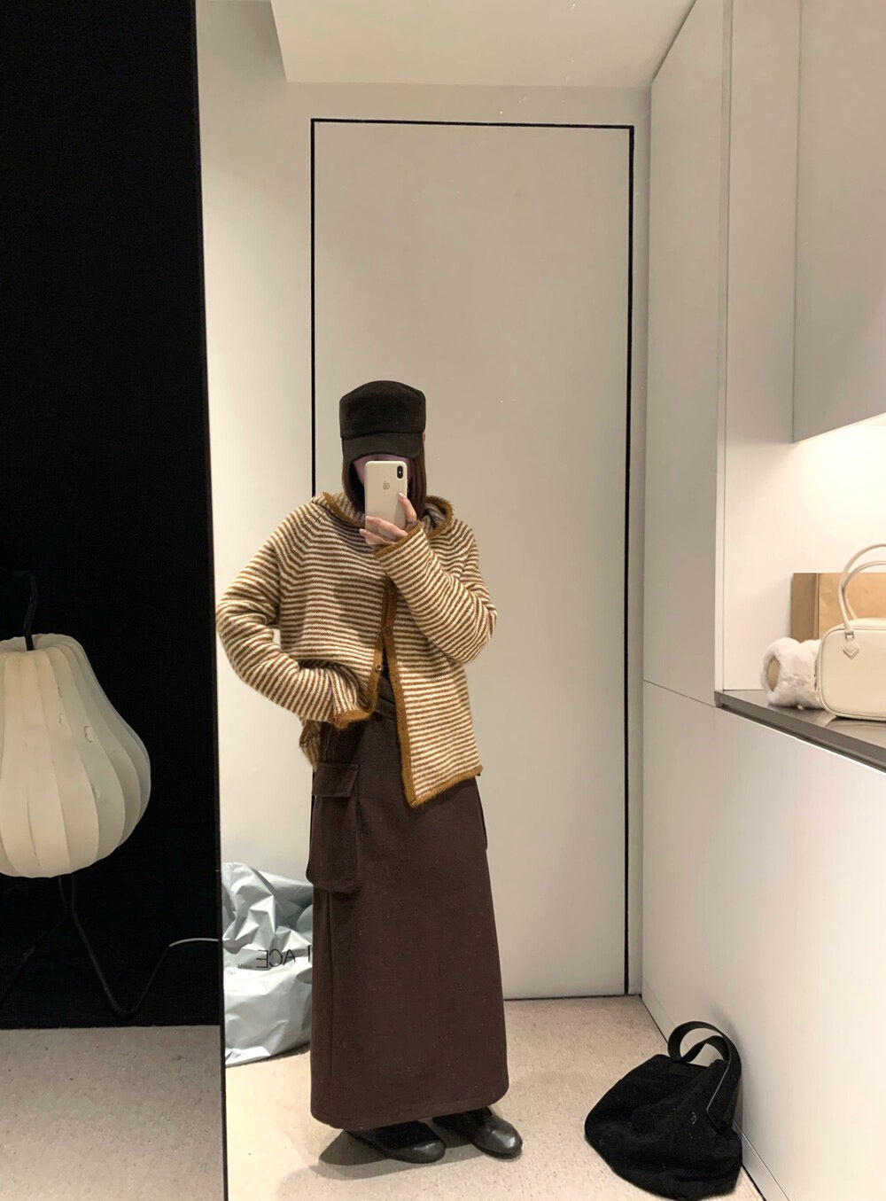 // 50%羊毛雙口袋工裝毛呢半裙