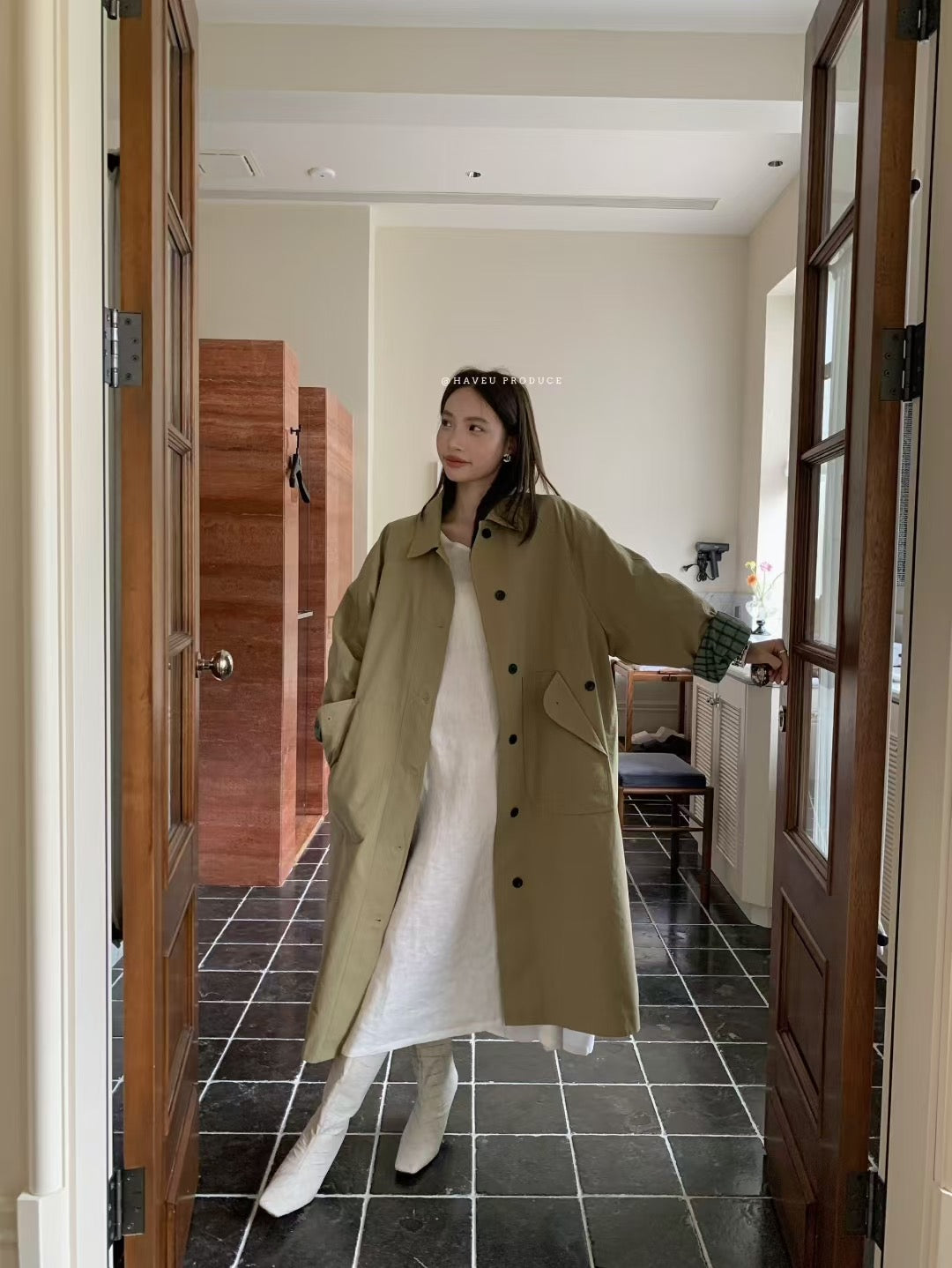 // 超重工純棉格仔內裡長款trench coat