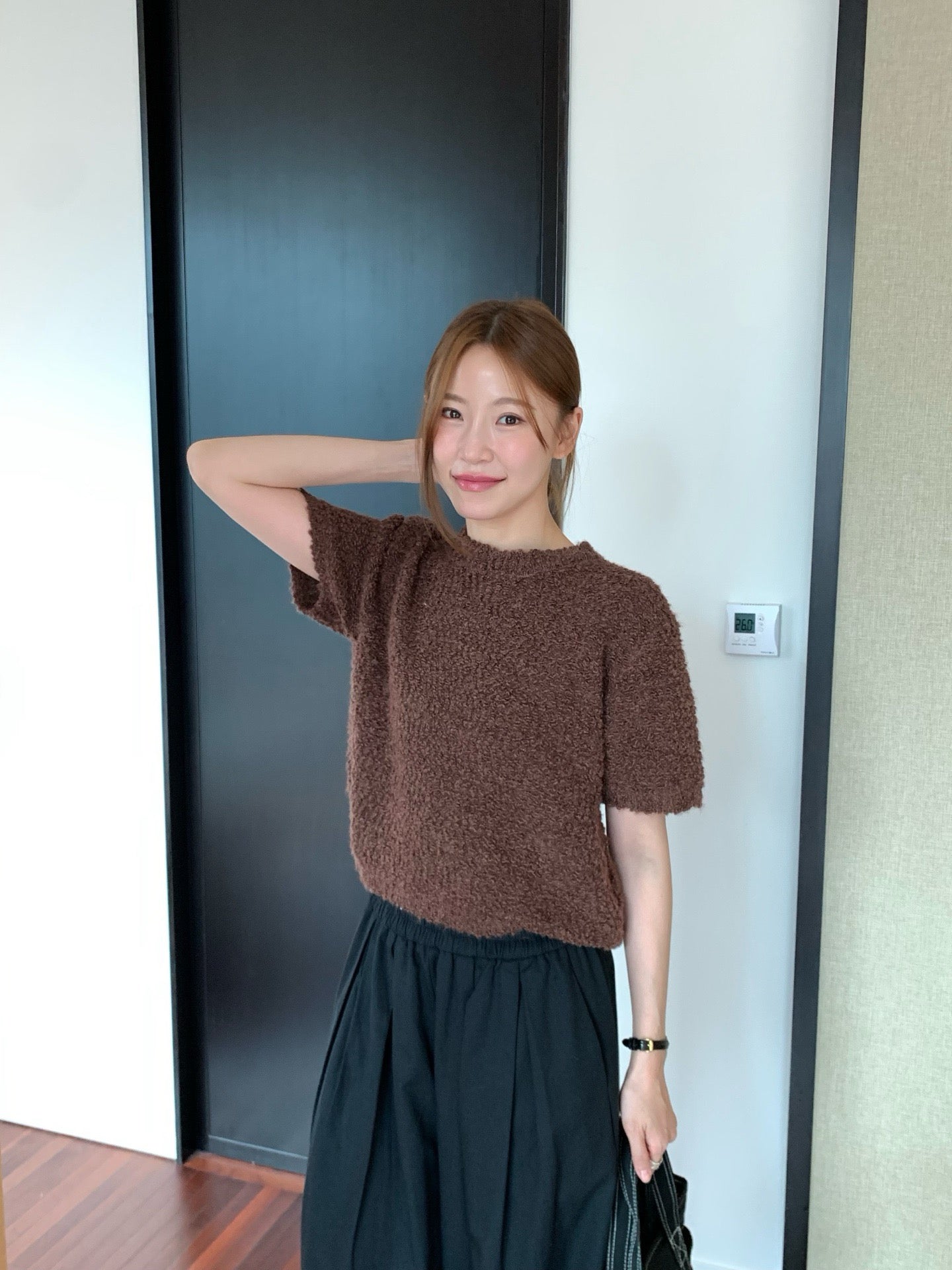 // 粗針織感肌理感5%羊毛短袖NT