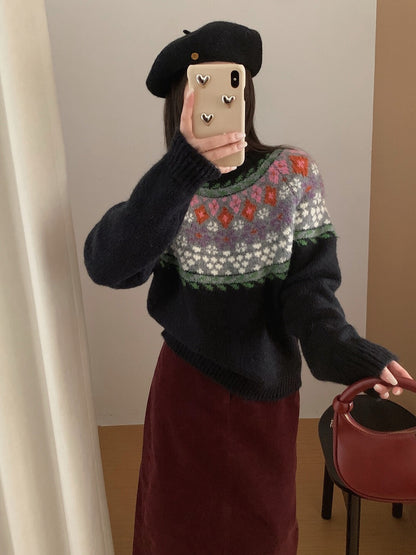 // 配色超美的復古圖案毛衣