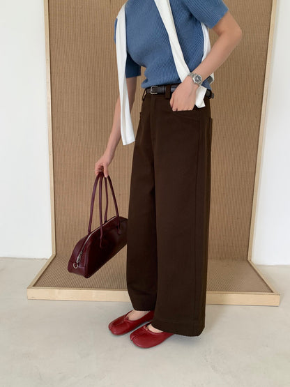 // 褲型超好簡約花邊直腳九分褲