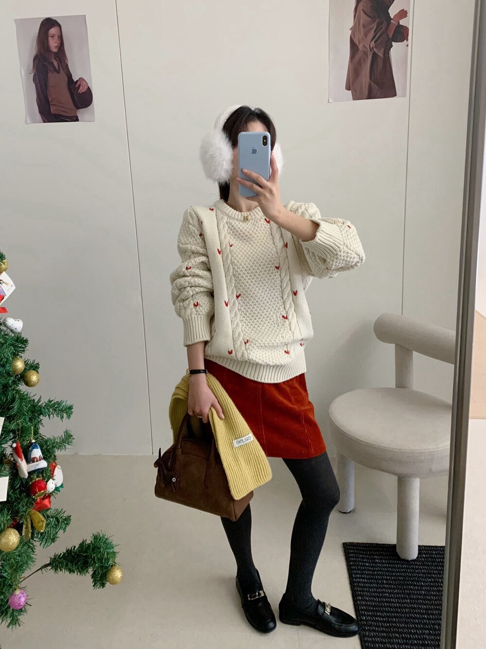 // 5%wool心心刺繡麻花毛衣