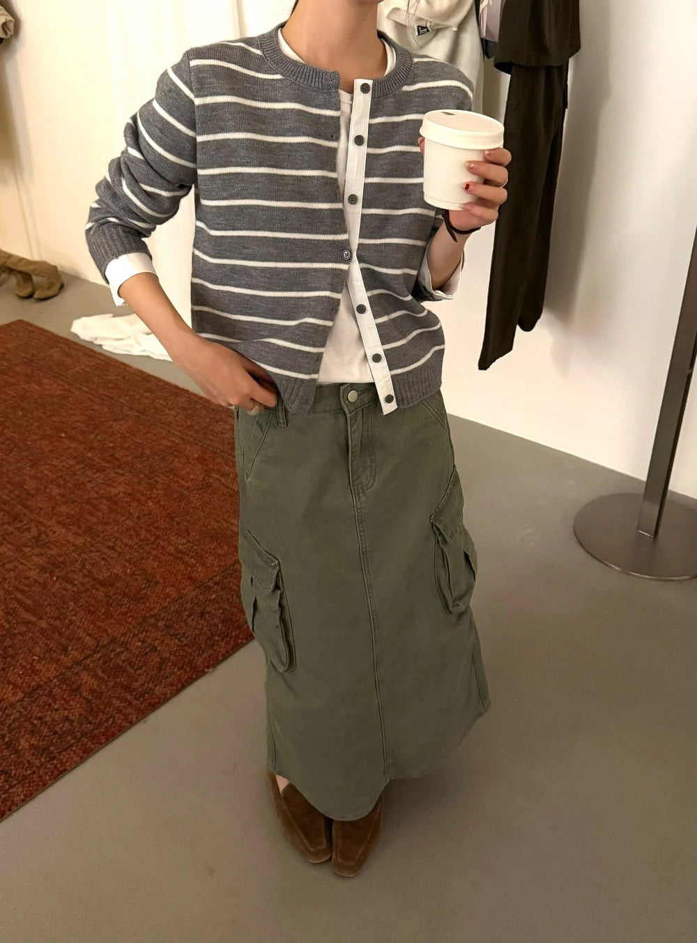 C46 / 撞色間條拼接恤衫袖假兩件針織外套