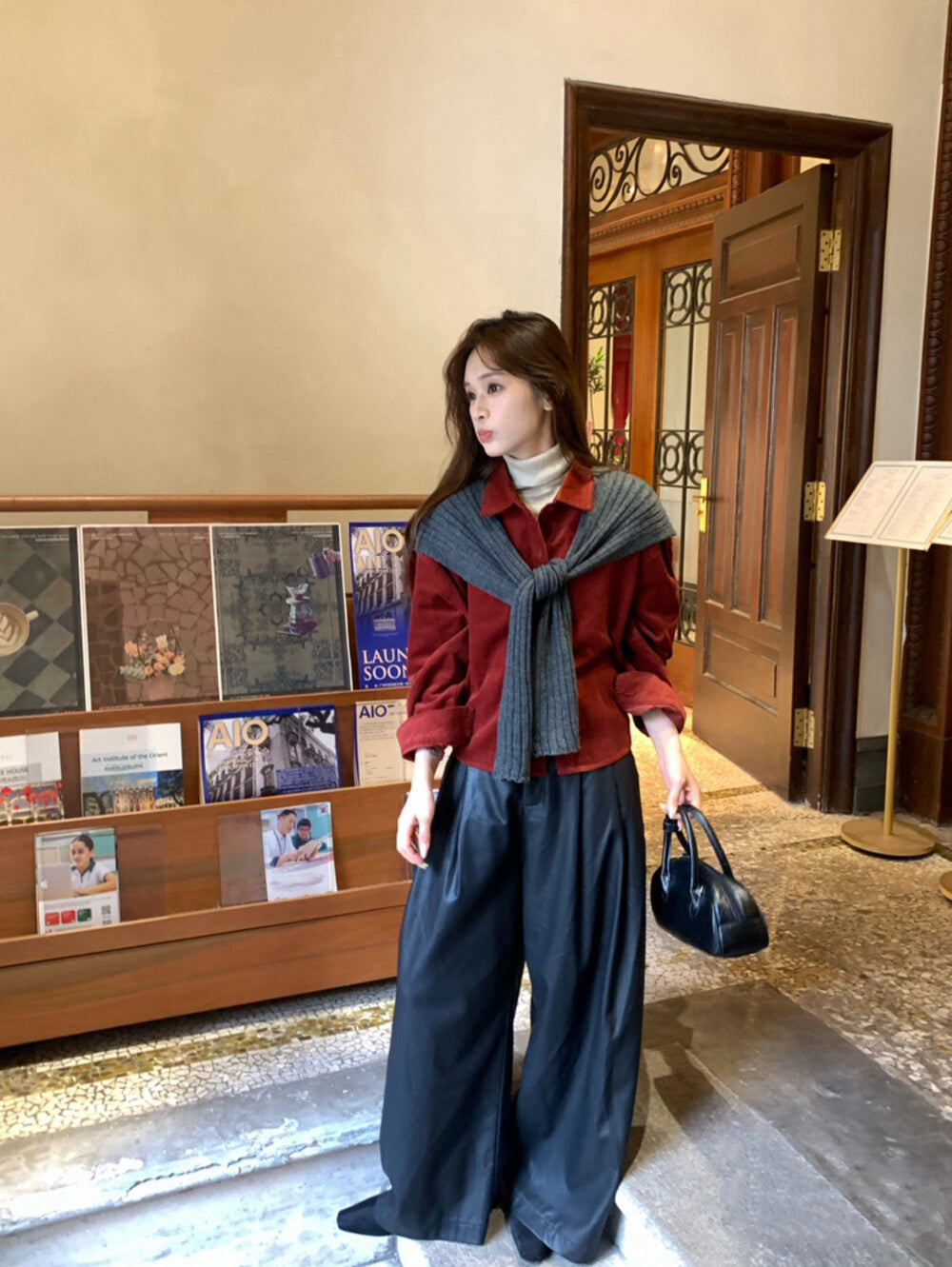 // 連披肩燈芯絨中短款SH