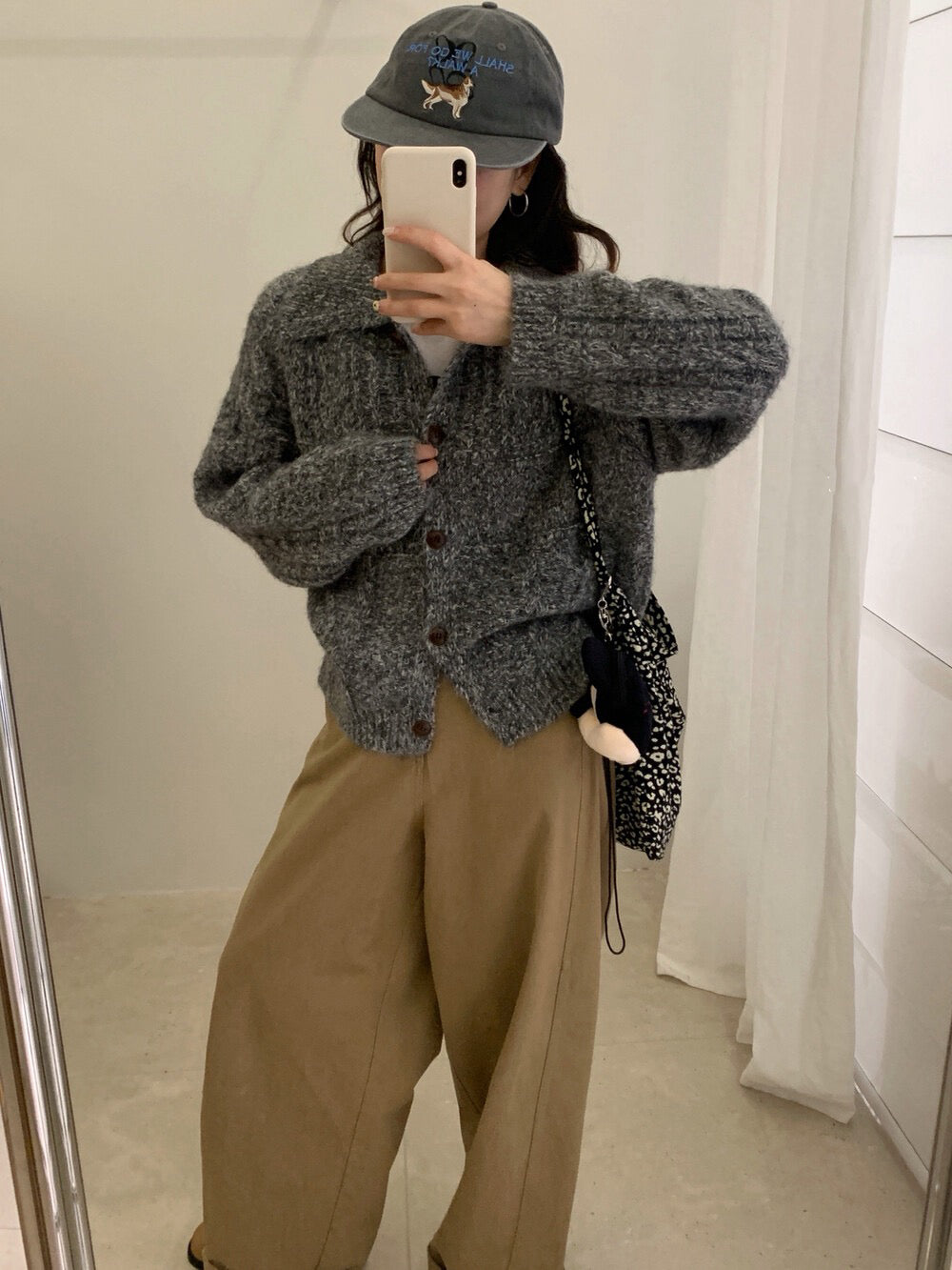 // 8%wool彩紗線菱格麻花翻領CD