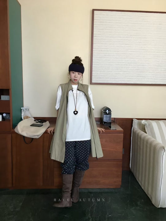 // 山系女孩可調節領口抽繩下擺背心外套