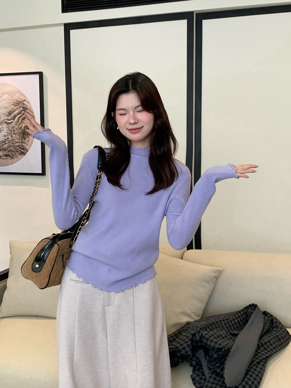 // 人手一件卷卷邊半領針織NT