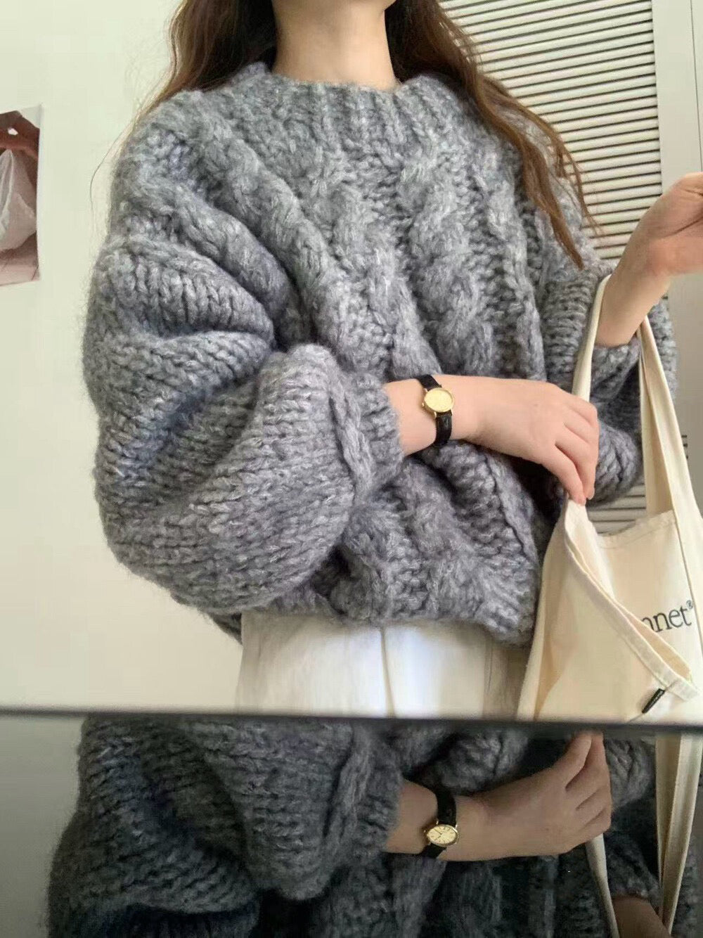 // 20%wool粗棒針麻花慵懶毛衣