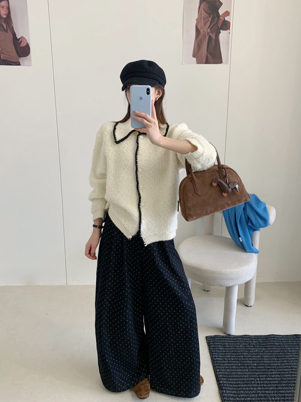 // 撞色包邊毛茸感翻領CD