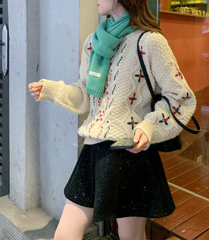 // 特別撞色鈎針圖案毛衣