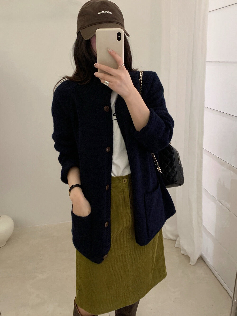 // 小半領口袋排扣中長CD