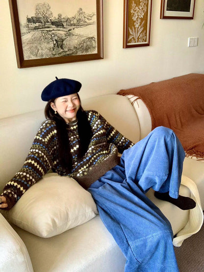 // 超韓民族patterns圓領毛衣