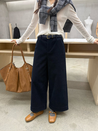 // 顯瘦版型燈芯絨直腳九分褲(連腰帶)