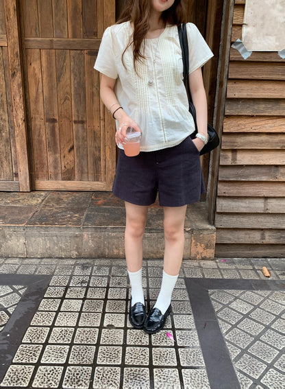 // 溫柔壓褶微修腰lace邊BL