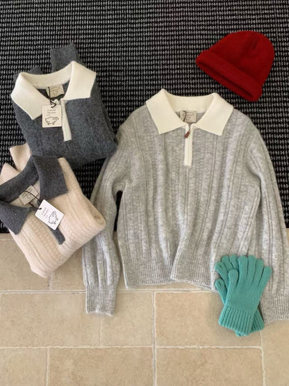 // 50%羊毛+10%兔絨軟糯撞色拉鍊polo NT