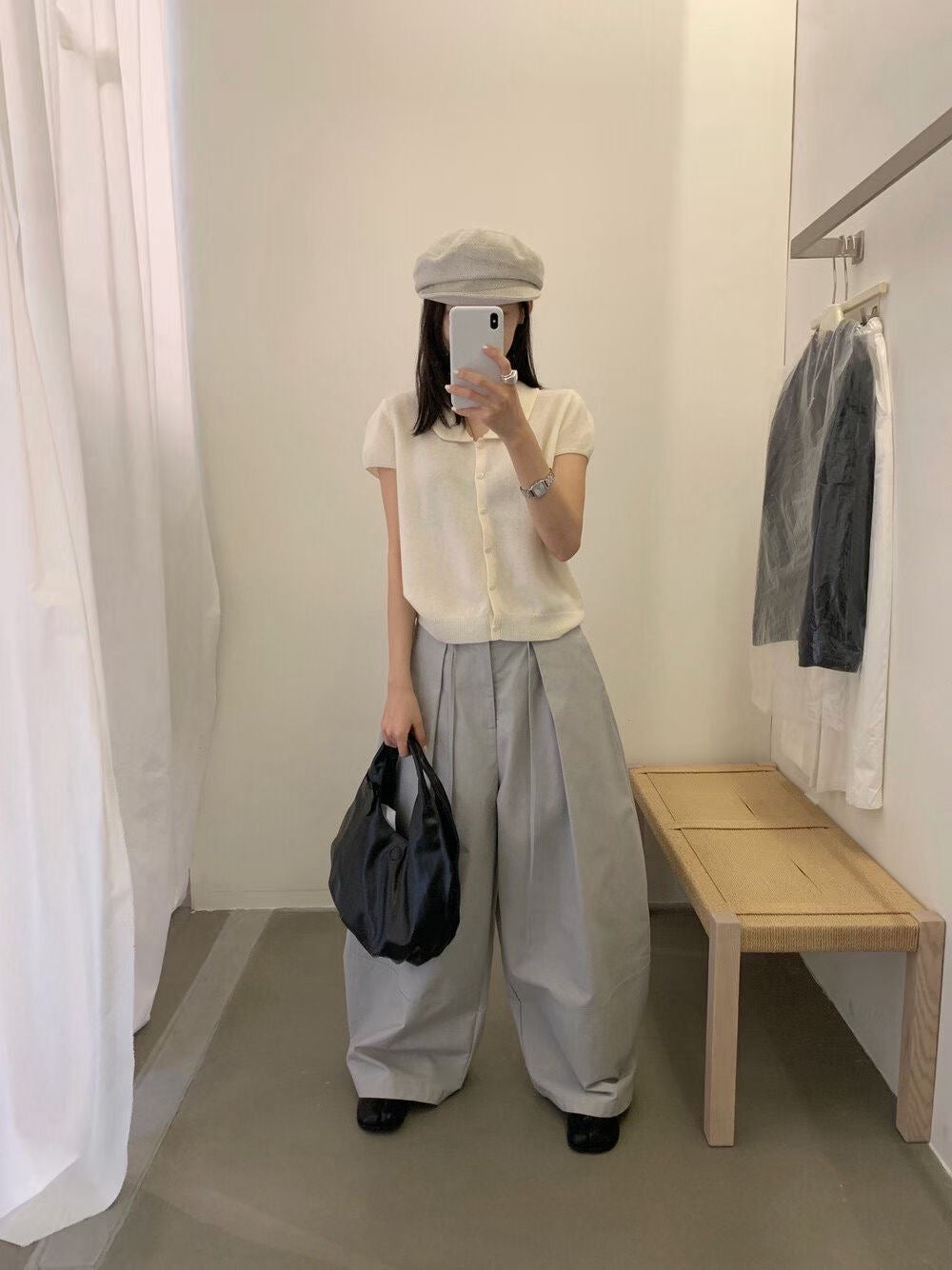 // 全羊毛心心鈕扣圓翻領小短袖NT