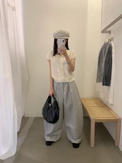 // 全羊毛心心鈕扣圓翻領小短袖NT