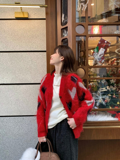 // 超美心心菱格V領CD