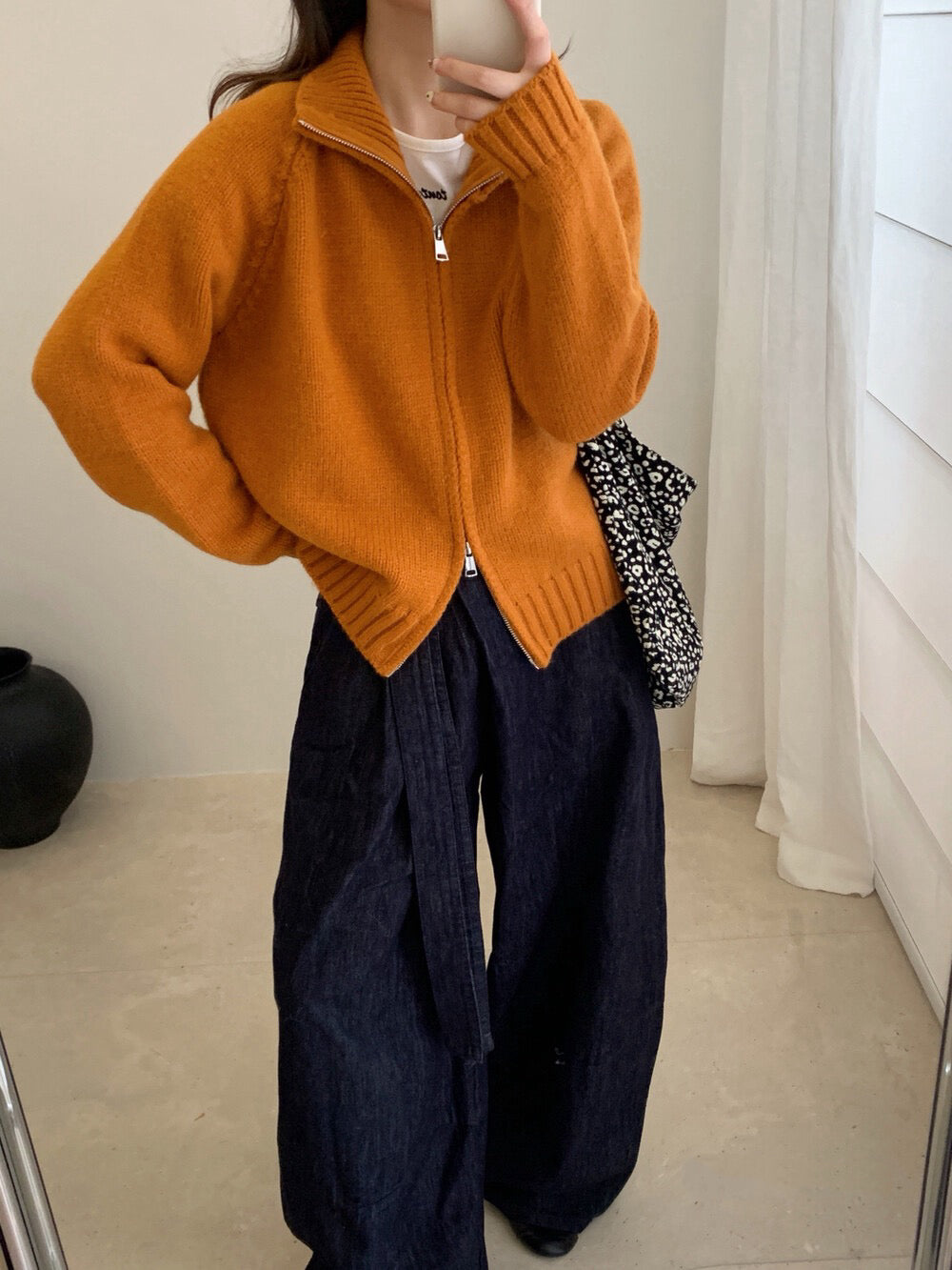 // 超韓直坑紋立領上下拉鍊CD