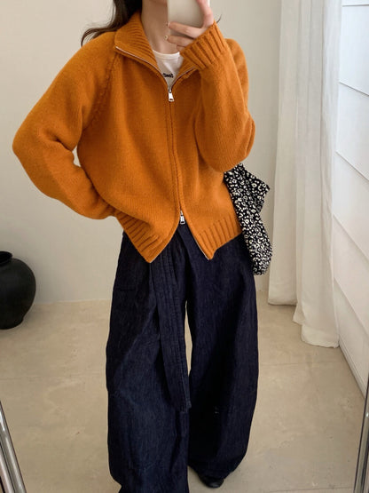 // 超韓直坑紋立領上下拉鍊CD