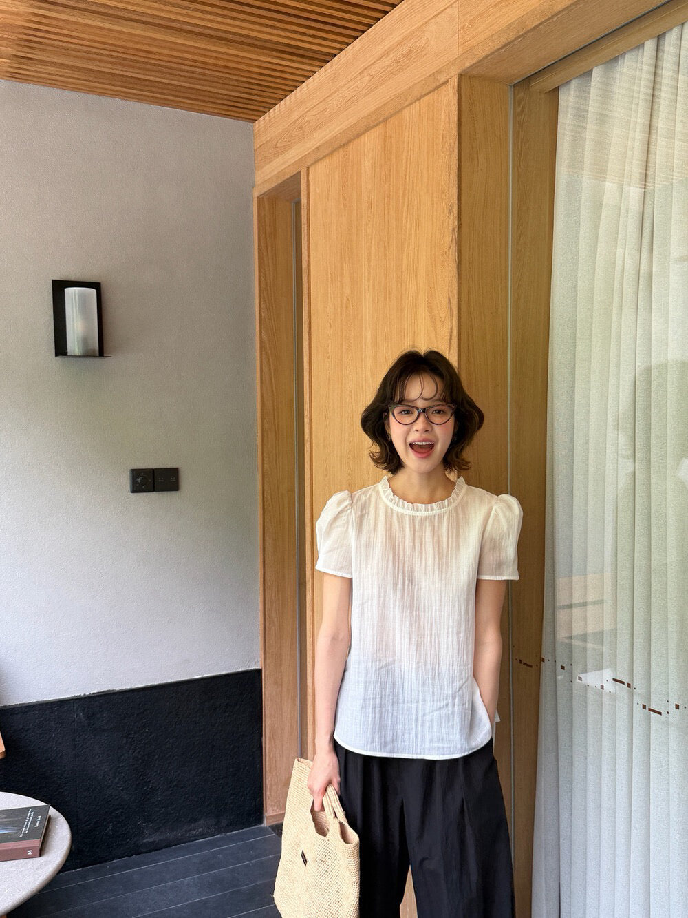 // 超美木耳邊領lyocell公主袖連腰繩BL