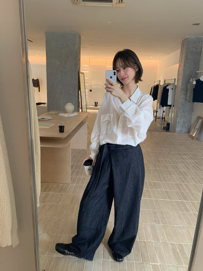 // 100%小v翻領口袋SH