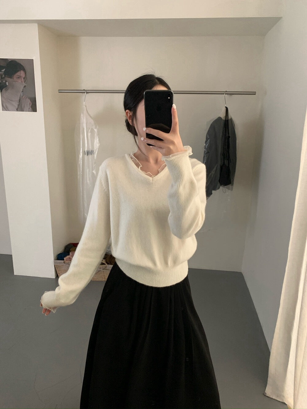 // 5%羊毛拼接lace+釘珠V領NT