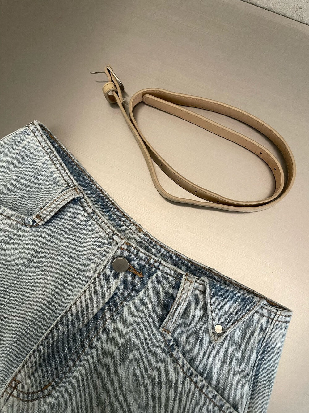 // 超舒服竹節棉軟身牛仔闊褲(連腰帶)