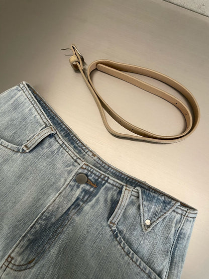 // 超舒服竹節棉軟身牛仔闊褲(連腰帶)