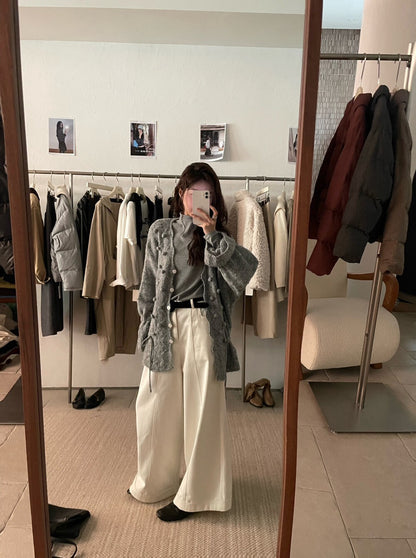 // 法式鈎花設計感抽繩V領立體裝飾CD