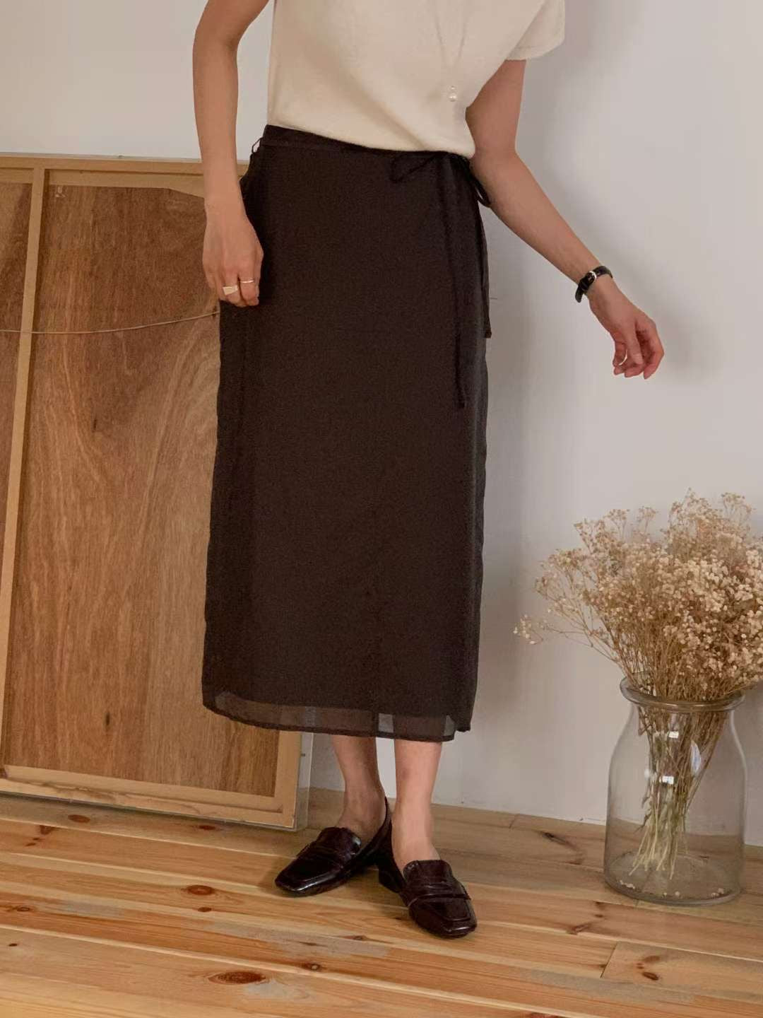 // 雙層lace後開叉連腰繩SK