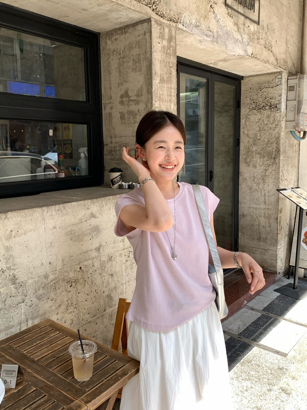 // 遮肩小飛袖lyocell棉TEE