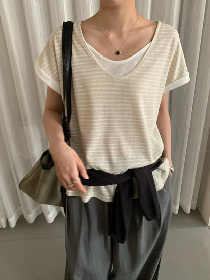 // 天絲麻假兩件親膚TEE