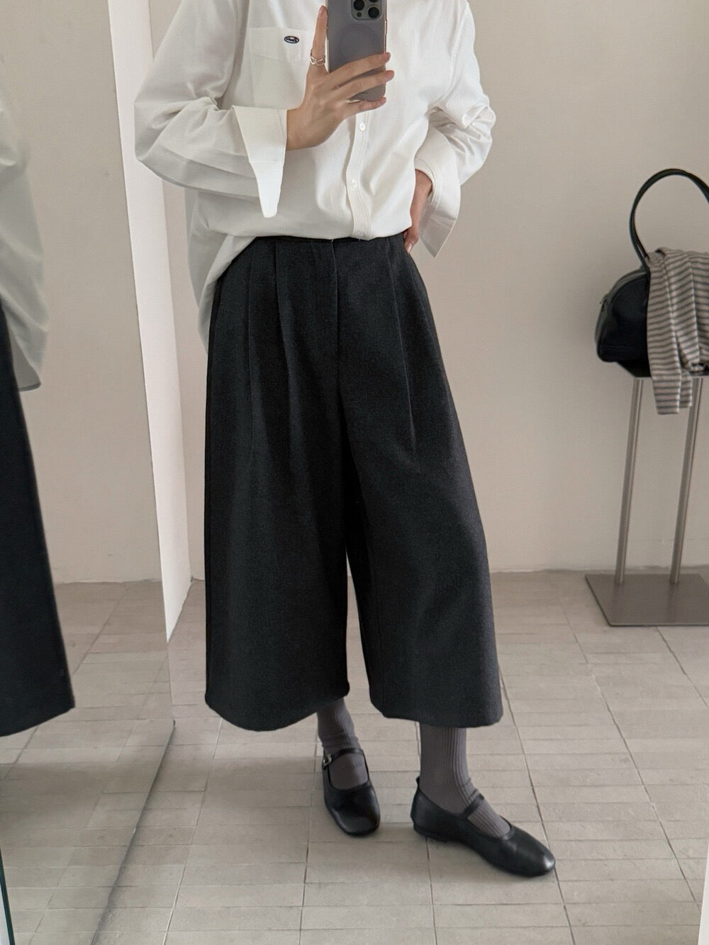 // 10%wool帥氣八分壓褶毛呢褲