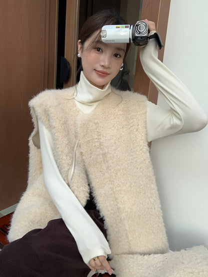 // 性價比極高皮毛一體毛茸馬甲外套(連斜肩袋)