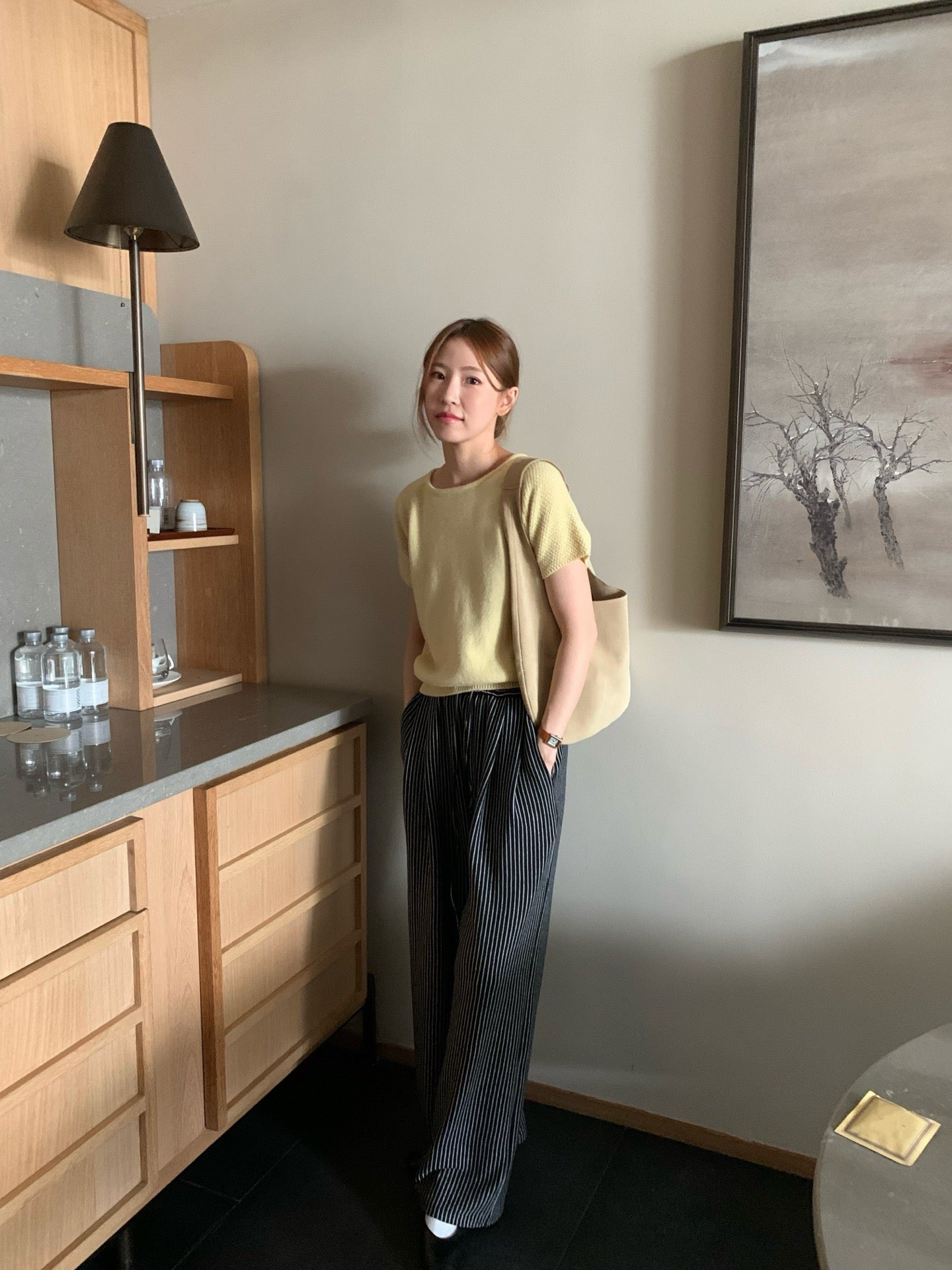 // 拼袖織紋落肩短袖NT