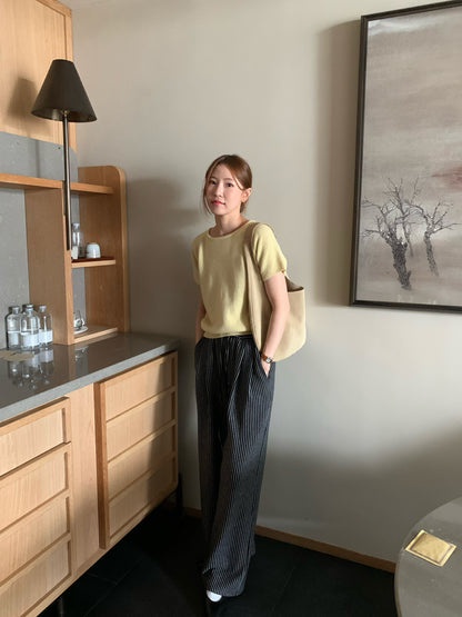 // 拼袖織紋落肩短袖NT